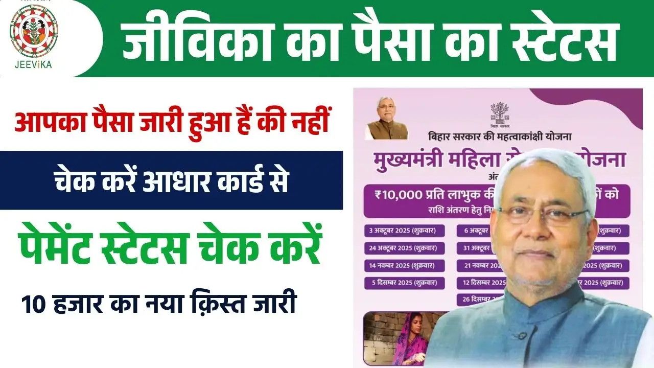 Mahila Rojgar Yojana Payment Status : आधार नंबर से जीविका का पेमेंट स्टेटस चेक करें