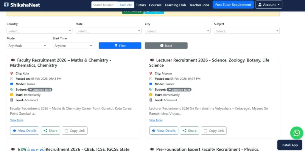 tution padhakar online paise kaise kamaye ( shikshanest website screenshot )